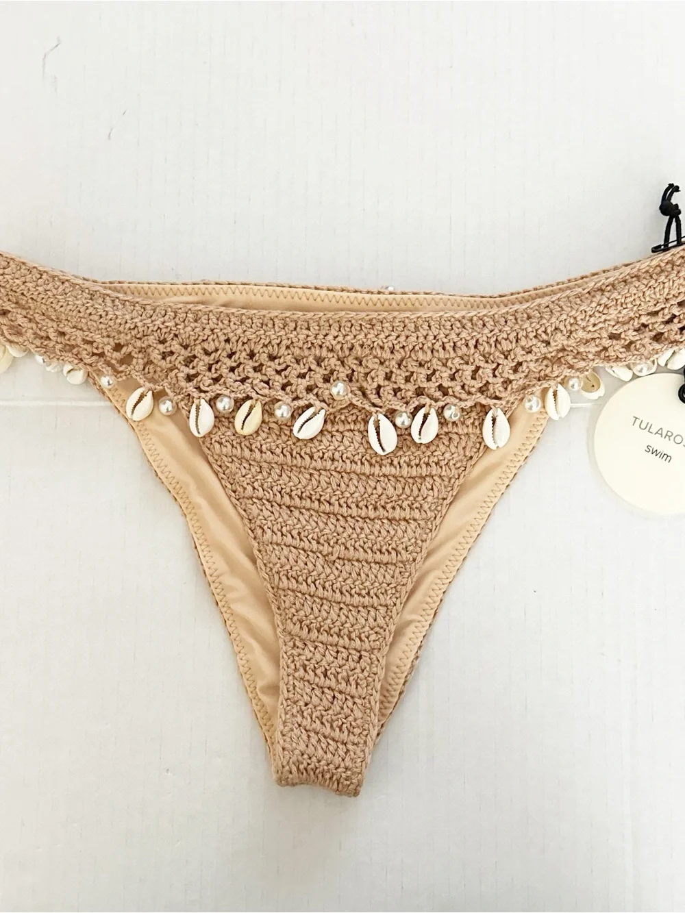 TULAROSA Drippin Crochet Shell Embellished Swim Bikini Bottom NWT Small Top
